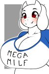  2019 2:3 anthro big_breasts blush boss_monster bovid breasts caprine cleavage clothed clothing digital_media_(artwork) english_text fangs female hi_res horizontal_pupils horn kloudmutt long_ears mammal shirt smile solo text topwear toriel undertale video_games 