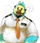  ? absurd_res animal_crossing anthro avian bird blue_body blue_feathers chubby_male clothing columbid dodo feathers hi_res lost_out_gi male necktie nintendo orville_(animal_crossing) pilot slightly_chubby solo uniform video_games 