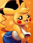  &lt;3_tail 2020 absurd_res anthro blonde_hair bottomwear breasts cleft_tail clothing cosplay_pikachu_(character) dipstick_ears dipstick_tail fan_character female hair hi_res jo-vee-al kanna_(joaoppereiraus) looking_at_viewer multicolored_ears multicolored_tail nintendo open_mouth open_smile pants pikachu pok&eacute;mon pok&eacute;mon_(species) signature smile solo tongue video_games 