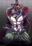  abs anthro arms_tied bdsm better_version_at_source bodily_fluids bound bulge canid canine canis captured clothed clothing drooling glaring hat headgear headwear male mammal muscular muscular_male ohayashi55 pecs rope saliva solo temujin tokyo_afterschool_summoners topless video_games wolf 
