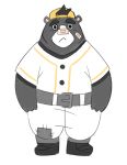  2020 absurd_res adios anthro black_body black_fur bottomwear brand_new_animal clothing fur hat headgear headwear hi_res male mammal pants shirt simple_background slightly_chubby solo studio_trigger thegoodbyed topwear ursid white_background 