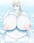  alternate_species anthro arctic_fox areola belly big_breasts big_nipples blonde_hair blue_eyes braffy braided_hair braided_ponytail breasts canid canine cloud day detailed_background female fox frozen_(movie) fur furrification genitals grey_nose hair hi_res huge_breasts humanoid_hands hyper hyper_breasts ice_cube kemono long_hair looking_at_viewer mammal navel nipples nude outside overweight overweight_female partially_submerged pink_nipples ponytail pussy queen_elsa_(frozen) sea sky snout solo standing thick_thighs water white_body white_fur 