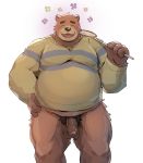  2020 absurd_res animal_crossing anthro balls belly blush clothing eyes_closed flaccid genitals hi_res humanoid_genitalia humanoid_hands humanoid_penis male mammal nintendo overweight overweight_male penis pubes shirt simple_background solo teddy_(animal_crossing) topwear ursid video_games warr white_background 