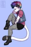  angel_lucian anthro boots bottomwear clothing footwear girly hair hardcorecandystore hotpants legwear long_tail male mohawk_(hairstyle) multicolored_hair piercing punk punk_rock rainbow shorts solo stockings tattoo 