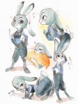  &lt;3 2016 all_fours anthro blush clothed clothing disembodied_tail disney duo fully_clothed fur grey_body grey_fur judy_hopps lagomorph leporid mammal mitsuharu_nene rabbit smile standing zootopia 