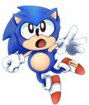  2019 anthro black_eyes blue_body blue_fur classic_sonic classic_sonic_(universe) clothing eulipotyphlan fist footwear fur gloves handwear hedgehog hi_res looking_up male mammal mennnntaiko open_mouth shoes simple_background solo sonic_the_hedgehog sonic_the_hedgehog_(series) white_background 