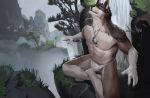  anthro canid canine canis clothing jewelry jiandou male mammal necklace rakan solo underwear water waterfall were werecanid werecanine werewolf wolf 