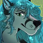  1:1 aleu_moonshadow ambiguous_gender anthro blue_hair canid canine fox green_eyes hair mammal nikorokumitsero star_teeth 