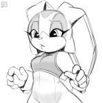  1:1 2020 aged_up anthro bottomless bra breasts clothed clothing cream_the_rabbit dipstick_ears female fur gloves handwear lagomorph leporid mammal monochrome multicolored_ears narrowed_eyes open_mouth rabbit signature simple_background sketch small_breasts solo sonic_the_hedgehog_(series) sports_bra underwear white_background xylas 