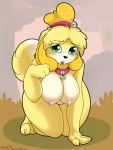  all_fours animal_crossing anthro bedroom_eyes big_breasts blush breasts canid canine canis collar domestic_dog female hi_res isabelle_(animal_crossing) kneeling mammal narrowed_eyes nintendo nude seductive shih_tzu skoon slightly_chubby solo thick_thighs toy_dog video_games wide_hips 
