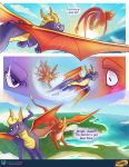  above_clouds activision anus blush butt challenge_accepted cloud comic dialogue dragon duo english_text feral flame_(spyro) flying hi_res high-angle_view hole_(anatomy) landscape male male/male monsterfuzz rear_view sea sky speech_bubble spyro spyro_reignited_trilogy spyro_the_dragon subscribestar text video_games water 