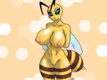  4:3 anthro arthropod bee blush breasts butt digital_media_(artwork) female genitals hymenopteran insect mrbroomstic_(artist) non-mammal_breasts nude pussy simple_background solo wings 