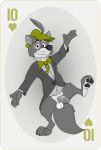  anthro balls barefoot bottomless bow_tie canid canine canis clothed clothing coat disney erection fox fur genitals hat headgear headwear hi_res humanoid_genitalia humanoid_penis looking_at_viewer male mammal neenya penis robin_hood robin_hood_(disney) shirt simple_background smile solo standing suit tailcoat topwear 