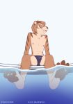  4_toes absurd_res alex_maxwell anthro bulge clothed clothing felid fur green_eyes hi_res male mammal navel partially_submerged shiuk solo swimwear toes topless water 