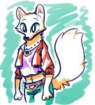  2020 anthro arctic_fox belt bottomwear canid canine cheek_tuft clothed clothing crop_top disney facial_tuft female fox fuel_(artist) green_background head_tuft hi_res inner_ear_fluff jacket jeans jewelry mammal midriff neck_tuft necklace open_jacket pants shirt simple_background skye_(zootopia) solo standing topwear tuft zootopia 