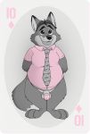  anthro balls barefoot belly bottomless canid canine clothed clothing disney flaccid fox fur genitals gideon_grey hair hi_res humanoid_genitalia humanoid_penis looking_at_viewer male mammal necktie neenya overweight overweight_male penis shirt simple_background smile solo standing topwear zootopia 
