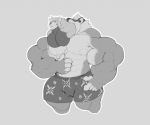  5_fingers ailurid anthro badger baron_(sheebs) big_muscles boxers_(clothing) clothing duo fingers huge_muscles hyper hyper_muscles looking_at_another male male_pred male_prey mammal monochrome muscular mustelid musteline nipples oral_vore red_panda sachiel_666 sheebs size_difference smile underwear vore 