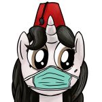  1:1 alpha_channel ambiguous_gender black_hair brown_eyes clothing digital_media_(artwork) equid fan_character fez fur grey_body grey_fur hair hasbro hat headgear headwear hi_res horn mammal mask my_little_pony portrait simple_background smile smudge_proof solo transparent_background unicorn 