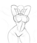  big_breasts blush breasts butt digital_media_(artwork) female hi_res humanoid monochrome mrbroomstic_(artist) not_furry nude simple_background smile solo standing 