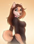  anthro breasts butt_pose canid canine canis choker clothed clothing collar domestic_dog eyebrows eyelashes female green_eyes hi_res jewelry mammal necklace oduvan773 open_mouth pose smile smileeeeeee solo teeth tongue 