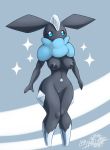  2019 anthro big_ears blue_eyes breasts carbink diamond_(disambiguation) digital_media_(artwork) elemental_creature eyelashes female gem gem_creature genitals glistening glistening_body grey_body hi_res latiar looking_at_viewer mineral_fauna navel nintendo nipples pok&eacute;mon pok&eacute;mon_(species) pok&eacute;morph pussy shiny_pok&eacute;mon standing video_games wide_hips 