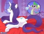  bed bedroom big_eyes blue_eyes blueumbra brush butt curtains cutie_mark dragon duo equid equine eyelashes female feral friendship_is_magic furniture green_eyes group hasbro hooves horse male male/female mammal mane my_little_pony personal_grooming pony purple_body purple_skin rarity_(mlp) scales scalie smile social_grooming spike_(mlp) spiked_tail spikes spray_bottle white_body white_skin window 