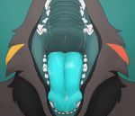  ambiguous_gender anthro bodily_fluids canid canine canis deanwolfwood digital_media_(artwork) mammal mouth_shot open_mouth saliva saliva_on_tongue saliva_string solo teeth throat tongue unusual_coloring wolf 