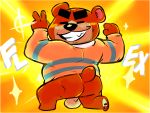  4:3 animal_crossing anthro backsack balls butt eyebrows flexing genitals grin hi_res male mammal muscular muscular_male nintendo pose smile solo teddy_(animal_crossing) thick_eyebrows torquewintress ursid video_games 