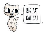  2018 3_toes anthro collar crossgender dialogue domestic_cat english_text eyelashes felid feline felis female front_view gats gats_(character) mammal mostly_nude navel open_mouth sharp_teeth short_stack slightly_chubby smile solo speech_bubble spiked_collar spikes standing teeth text thick_thighs toes wide_hips 