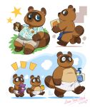  2020 animal_crossing anthro apron belly blue_eyes bottomwear brown_body brown_fur butt canid canine clothing crossover eyes_closed fur gengar group kemono male mammal nintendo overweight overweight_male pok&eacute;mon pok&eacute;mon_(species) raccoon_dog shirt shorts sitting takataka tanuki timmy_nook tom_nook_(animal_crossing) tommy_nook topwear towel video_games 