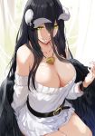  albedo_(overlord) dress hews horns no_bra open_shirt overlord sweater wings 