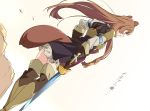  1girl animal_ears brown_gloves brown_hair brown_legwear commentary_request from_behind gloves holding holding_sword holding_weapon long_hair raccoon_ears raccoon_girl raccoon_tail raphtalia solo standing sword tail tate_no_yuusha_no_nariagari thighhighs umanosuke weapon 