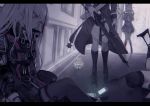  4girls assault_rifle battle_rifle bolt_action boots cellphone empty_eyes eotech flip_phone g36c_(girls_frontline) girls_frontline gun h&amp;k_g36c highres jacket lee-enfield lee-enfield_(girls_frontline) mdr_(girls_frontline) mishima_hiroji multiple_girls open_eyes phone ppsh-41_(girls_frontline) rifle scope thighhighs weapon 