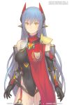  1girl android bare_shoulders black_gloves breasts covered_navel cowboy_shot garter_straps gloves hair_between_eyes hana_(xenoblade) hana_jd highleg highleg_leotard leotard long_hair marfrey orange_eyes purple_hair robot_ears simple_background smile solo thighhighs white_background xenoblade_(series) xenoblade_2 