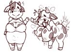  2020 animal_crossing anonymous_artist anthro big_breasts blush bodily_fluids bovid bovine breasts cattle clothed clothing digital_media_(artwork) eyelashes eyes_closed female fur genital_fluids hair hi_res horn lactating looking_at_viewer mammal nintendo nipples nude open_mouth simple_background smile snout solo spots standing tipper_(animal_crossing) video_games 