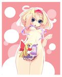  alice_margatroid arm_up blonde_hair blue_eyes blush_stickers bow breasts censored convenient_censoring from_below hair_bow hairband long_hair no_nose nude open_mouth shanghai_doll short_hair small_breasts soap solo standing touhou usoneko 
