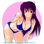  bent_over bikini black_hair breasts cleavage face large_breasts long_hair red_eyes solo swimsuit tsuyokiss yamaguchi_homupe yashi_nagomi 