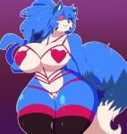  2020 absurd_res anthro big_breasts blue_body blue_fur blue_hair blue_tail bra breasts canid canine clothed clothing crotchless_clothing crotchless_panties crotchless_underwear curvy_figure dipstick_tail eye_patch eyewear female fox fur genitals hair hairstyle_change heterochromia hi_res lazuli_(doggod.va) legwear long_hair mammal multicolored_body multicolored_fur multicolored_tail nipple_outline panties partially_clothed pink_eyes pose pussy shinyillusionz small_waist smile solo squish thick_thighs thigh_highs thigh_squish two_tone_body two_tone_fur two_tone_tail underwear vibershot voluptuous white_body white_fur white_tail wide_hips yellow_eyes 