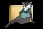  2020 5_fingers anthro belly big_belly clothed clothing digital_media_(artwork) female fingers firetally green_eyes hooves horn pregnant sitting smile solo 
