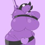  1:1 anthro belt belt_bra big_breasts black_hair breasts clothed clothing deltarune female hair hand_on_hip huge_breasts huge_hips hyper hyper_breasts low-angle_view navel no_pupils non-mammal_breasts purple_body purple_scales reptile scales scalie skimpy solo squish susie_(deltarune) thick_thighs thigh_squish uwotinfokm8 video_games wide_hips 