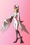  anthro avian bird breasts crane_(bird) female genitals gruiform grus_(genus) hi_res looking_at_viewer nude pussy red-crowned_crane simple_background smile solo thelonecrow whitephoenix52_(artist) yuriko 