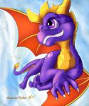  action_pose activision dragon feral flying hi_res kaislair male momentai portrait pose sky smile solo spyro spyro_the_dragon video_games 