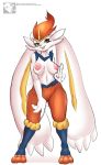  2020 breasts female gigantamax_cinderace gigantamax_pok&eacute;mon hi_res kyodashiro lagomorph looking_at_viewer mammal nintendo nipples open_mouth pok&eacute;mon pok&eacute;mon_(species) simple_background smile text url video_games white_background 