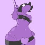  1:1 anthro belt belt_bra black_hair breasts clothed clothing deltarune female hair hand_on_hip huge_hips low-angle_view navel no_pupils non-mammal_breasts purple_body purple_scales reptile scales scalie skimpy small_breasts solo squish susie_(deltarune) thick_thighs thigh_squish uwotinfokm8 video_games wide_hips 