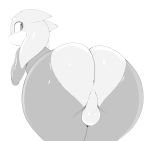  2020 alien balls big_butt black_and_white bodysuit butt clothing genitals girly greyscale hi_res looking_back male monochrome pose puwa rear_view skinsuit skoon_(character) sqoon straps tendrils thick_thighs tight_clothing torn_clothing 