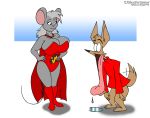  breasts canid canine canis cjshadorunner cleavage cleavage_overflow clothed clothing costume domestic_dog duo female jaw_drop male male/female mammal mouse murid murine open_mouth rodent tiffany_carrell toony 