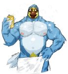  2020 5_fingers absurd_res alcohol animal_crossing anthro avian beak beer belly beverage beverage_can biceps biped bird blue_body blue_feathers body_hair bulge chest_hair columbid digital_media_(artwork) dodo eyewear feathers fingers front_view hand_on_hip hi_res looking_at_viewer male muscular muscular_male navel nintendo nipples nsfwnudo open_mouth pecs pink_nipples portrait pubes simple_background solo standing steam sunglasses three-quarter_portrait tongue towel towel_only video_games wet white_background wilbur_(animal_crossing) yellow_body yellow_feathers 