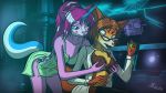  16:9 anthro breast_grab breasts canid canine clothed clothing digital_media_(artwork) domestic_cat duo felid feline felis female female/female fox hand_on_breast hi_res mammal the_lego_movie unikitty widescreen 