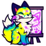  1:1 alpha_channel blue_body blue_fur blue_markings brush canid cheek_tuft chest_tuft cute_fangs digital_media_(artwork) digitigrade dipstick_tail easel eyes_closed facial_tuft falvie fangs feral fur mammal markings multicolored_body multicolored_fur multicolored_tail object_in_mouth paint paintbrush painting paws rosy_cheeks simple_background sitting smile solo sparkledog teeth transparent_background tuft white_body white_fur yellow_body yellow_fur 