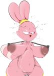  anthro big_breasts blush bodily_fluids breasts chowder_(series) felid female genitals hi_res hybrid lagomorph leporid mammal nipple_clamp nipple_fetish nipple_play panini_(chowder) ponk pussy rabbit smile solo sweat 